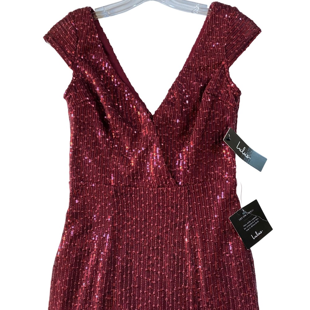 LULUS Catching Compliments Burgundy Sequin Maxi Dress Holiday Glam XS -NWT - Picture 10 of 16